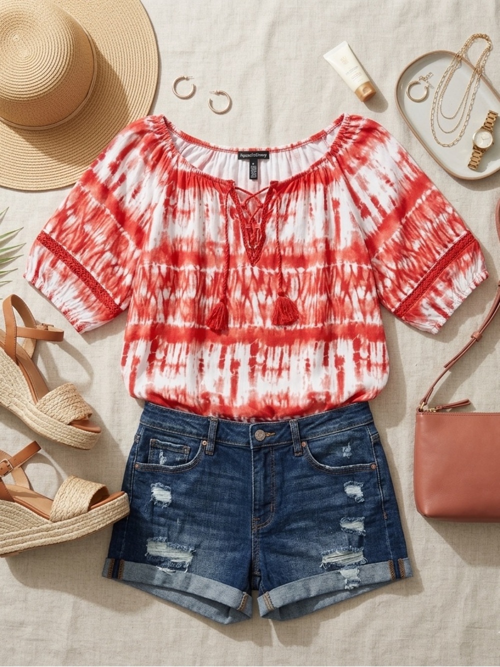 French Laundry Plus Size Boho Tie Dye Peasant Top Blouse Crochet Trim 2X
